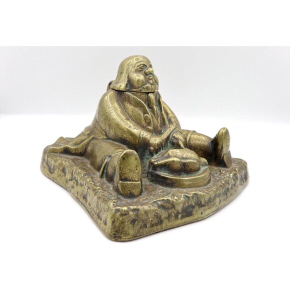 Antique Daniel Lambert Brass Inkwell: English Office Decor, 1900s - Picture 3 of 10